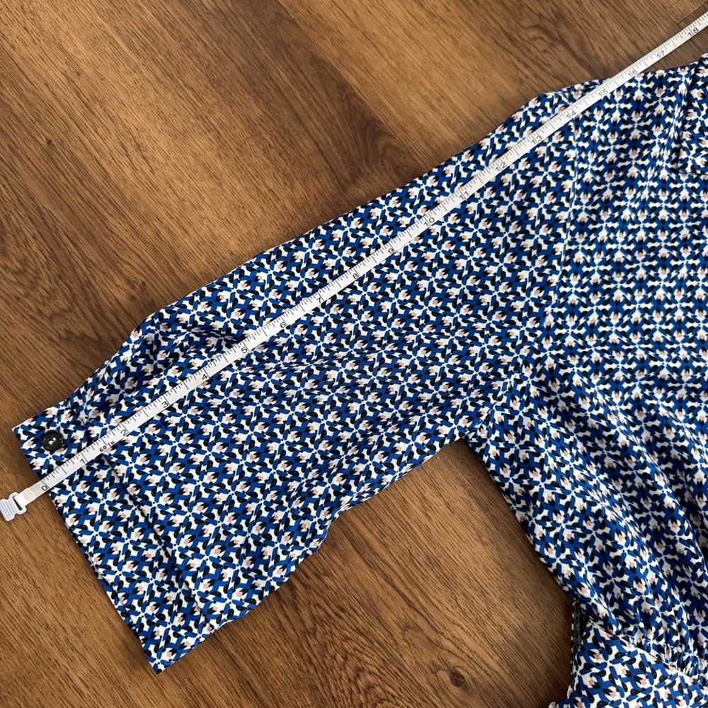 EUC - Melloday - Elegant Blue Patterned Women's Belted Midi Dress with Collar - Picture 8 of 11